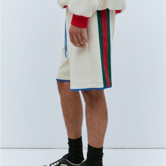 Gucci NWT Logo Embossed Web Stripe Basketball Shorts Medium - Picture 2 of 13